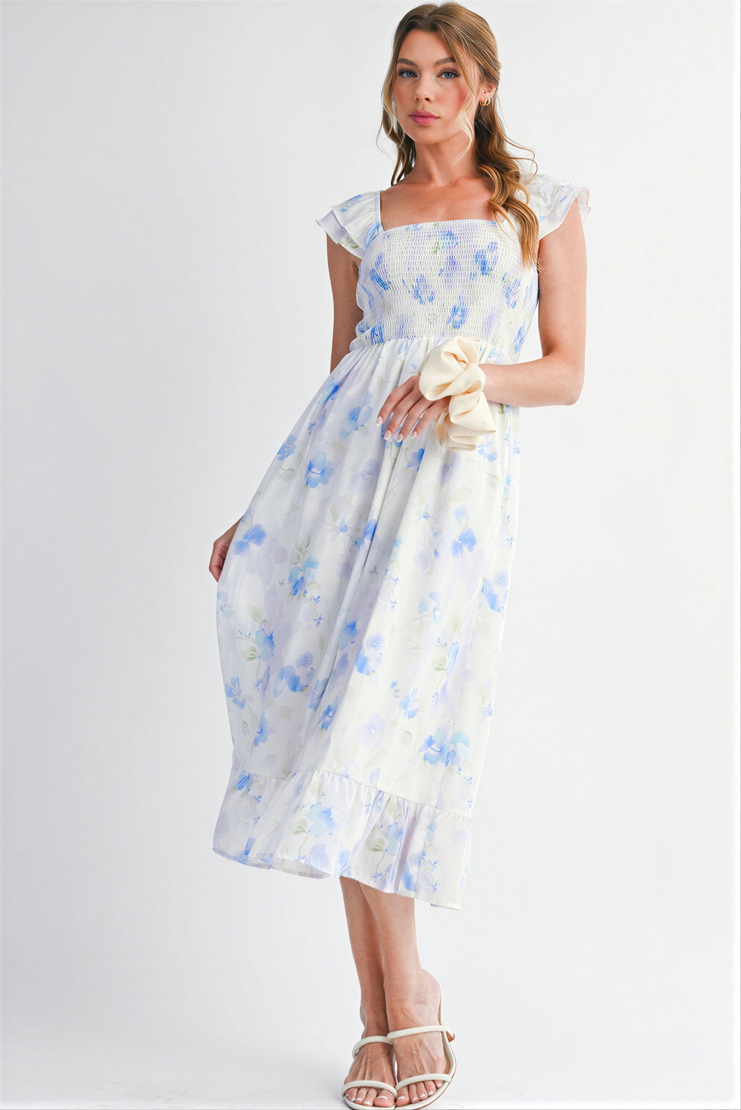 Boheme Midi kjole | Sammetning og blomsterprint | Forår/Sommer