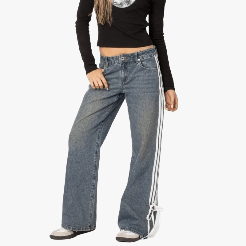 Brede jeans med høj talje og sidestriber