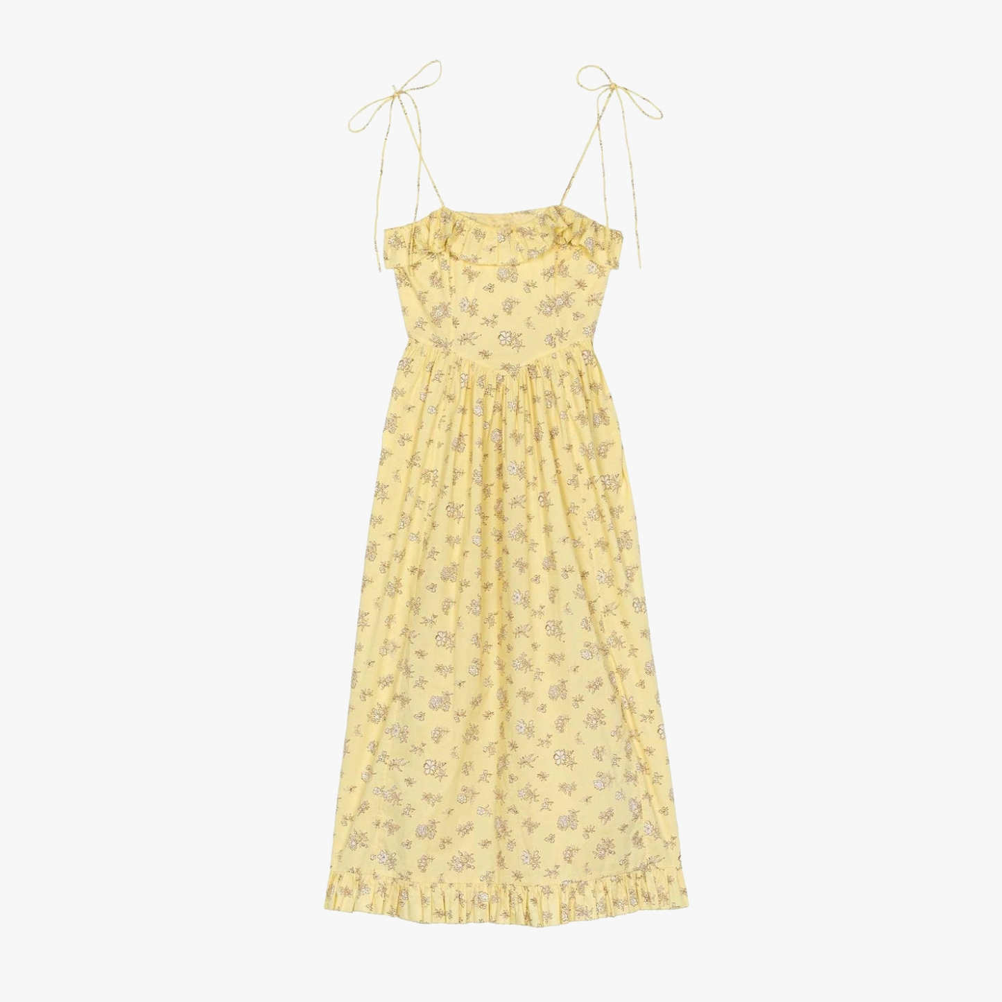 Blomstret Midi Kjole med Tynde Stropper