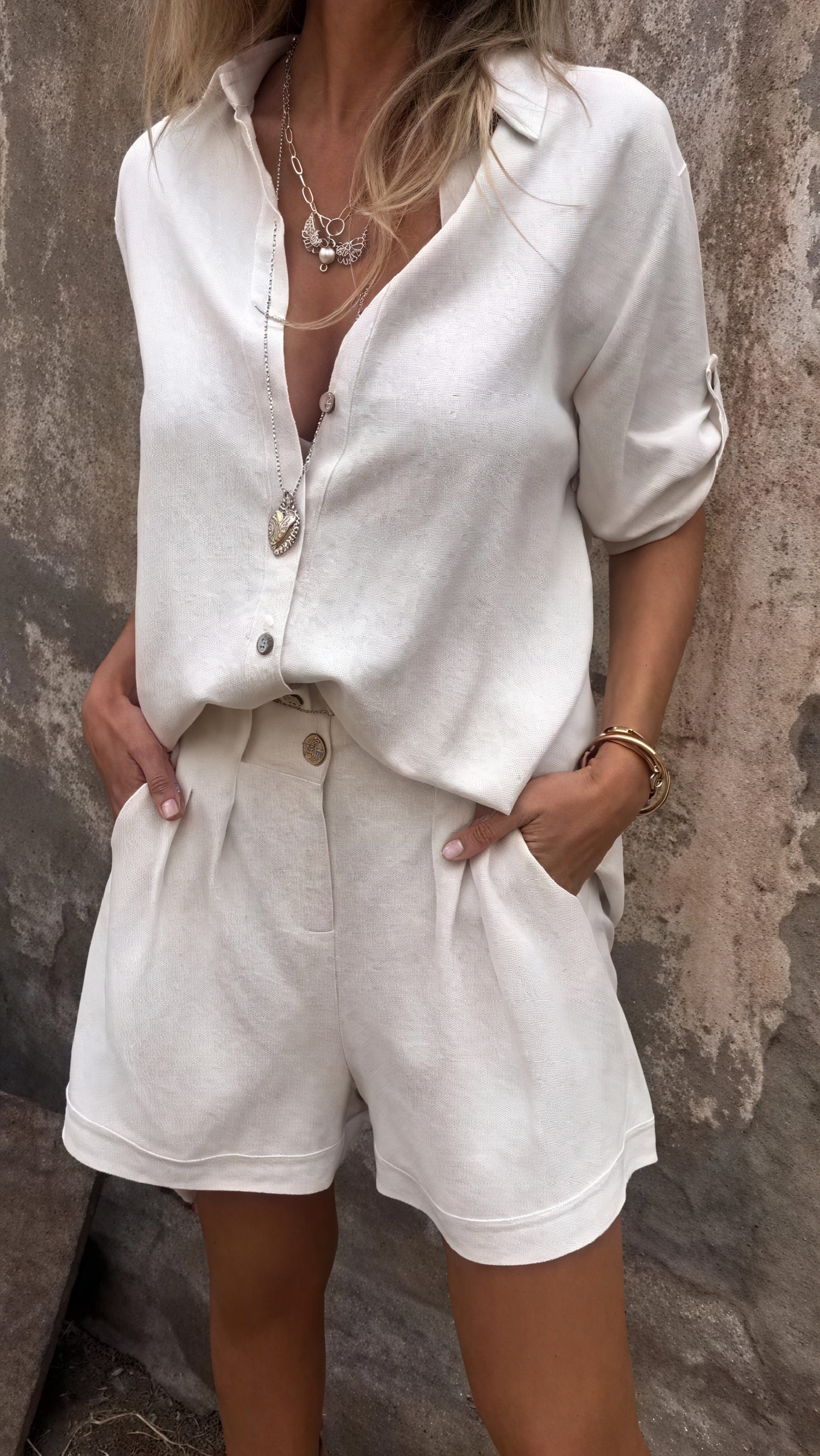 Casual Sæt med Knapskjorte og Shorts
