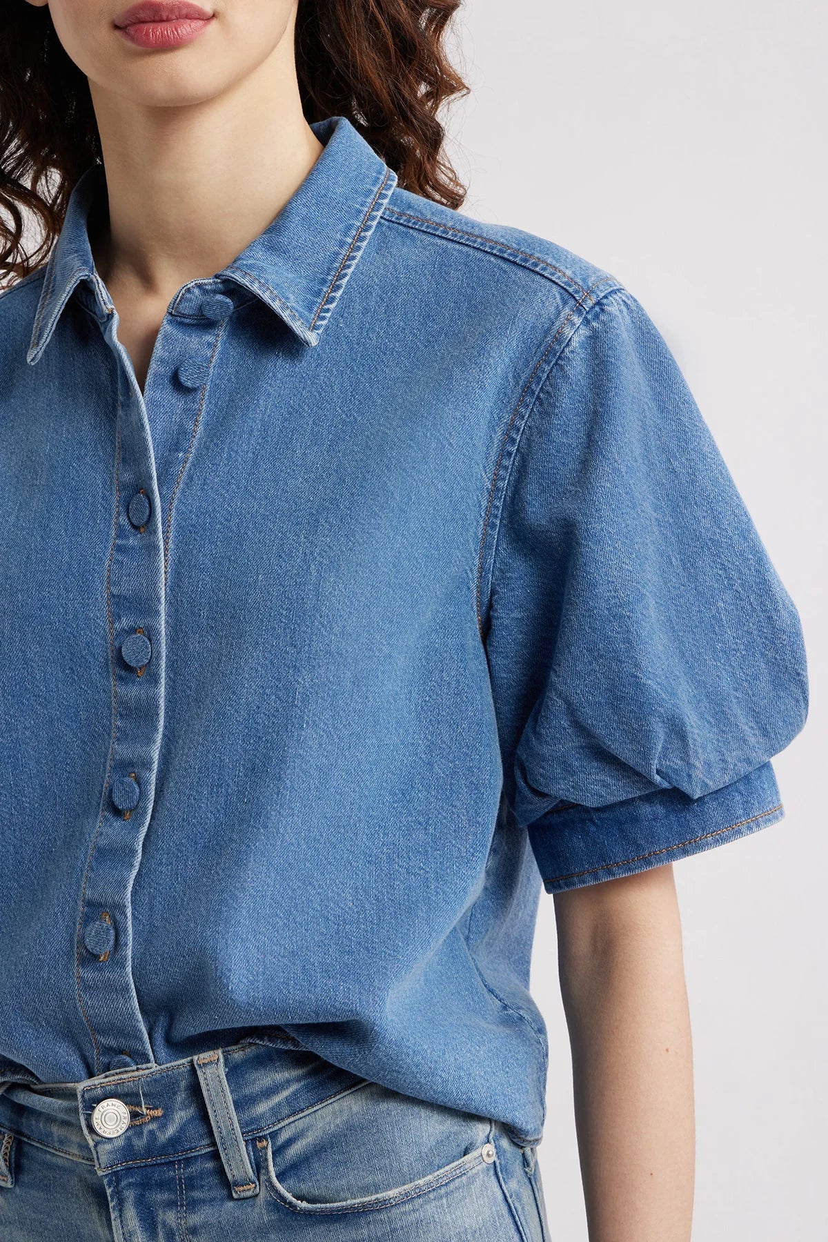 Denim Skjorte med Pufærmer