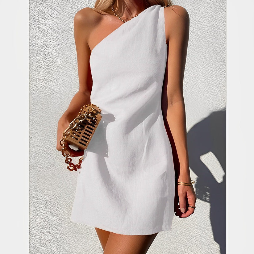 Norideen Dame Hør Mini Kjole – Asymmetrisk One-Shoulder Design-83276-07d540c2-eee3-40d5-8bf0-a11edcdd3a12