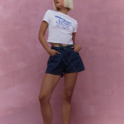 Dame Denim Shorts – Med Bindebånd, Unikt Mønster og Lommer-83372-0cbdd248-5fa7-41c1-a02b-7bd6425fe366