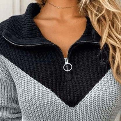 Chevron Strik Sweater med Halv-Zip