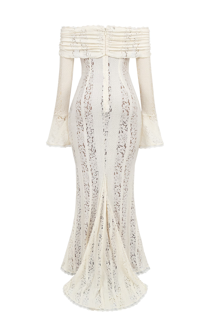 Kvinde Blondekjole – Off-Shoulder, Lange Ærmer, Elegant Design-83555-10ad5c24-750a-4a11-96e4-425cac6f4b77
