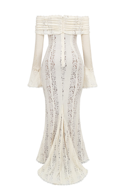 Kvinde Blondekjole – Off-Shoulder, Lange Ærmer, Elegant Design-83555-10ad5c24-750a-4a11-96e4-425cac6f4b77