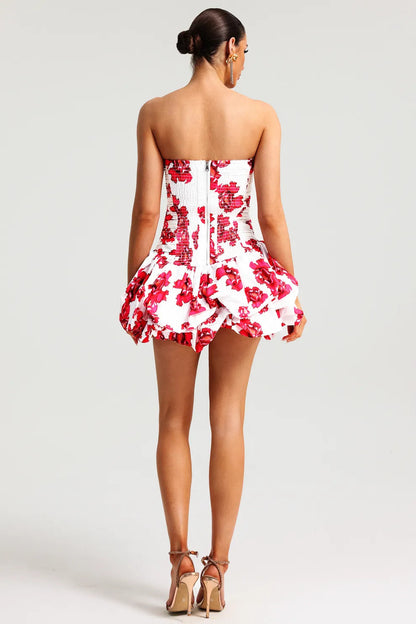 Kvinders Stropløse Kjole – Blomstret Mønster, Flæseskørt, Struktureret Korset-83685-11c43d6d-3141-4c1a-a676-c1b6ff9f1375