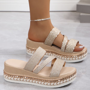 Glitter Platform Sandaler - Beige Festsko
