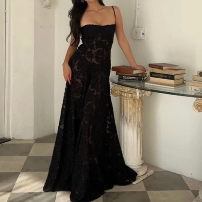 A-linje Gulvlang Kjole med Stropper