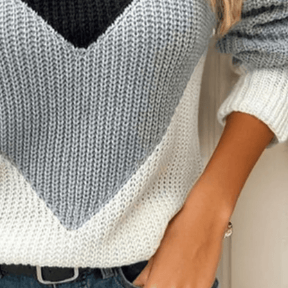 Chevron Strik Sweater med Halv-Zip