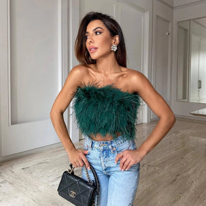 Fjerprydet Bandeau Top - Formtilpasset