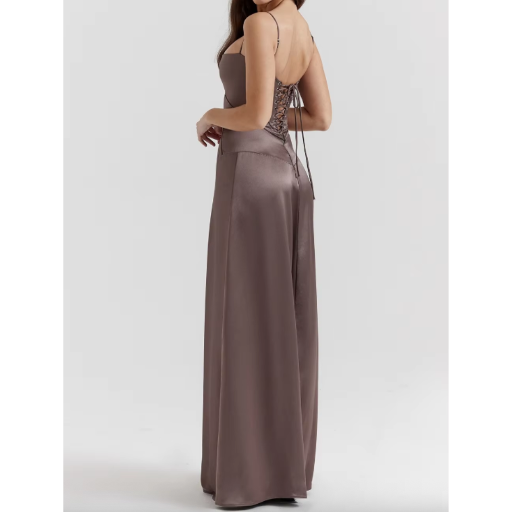 A-linje Gulvlang Kjole med Stropper