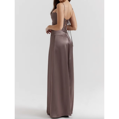 A-linje Gulvlang Kjole med Stropper