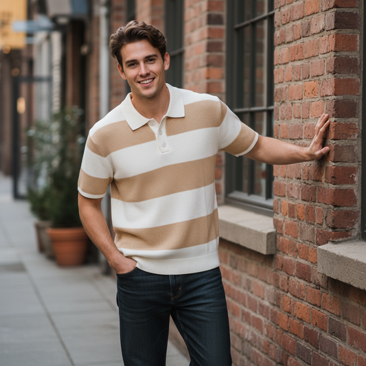 Mark stribet strikket polo: Tidløs komfort og kvalitet