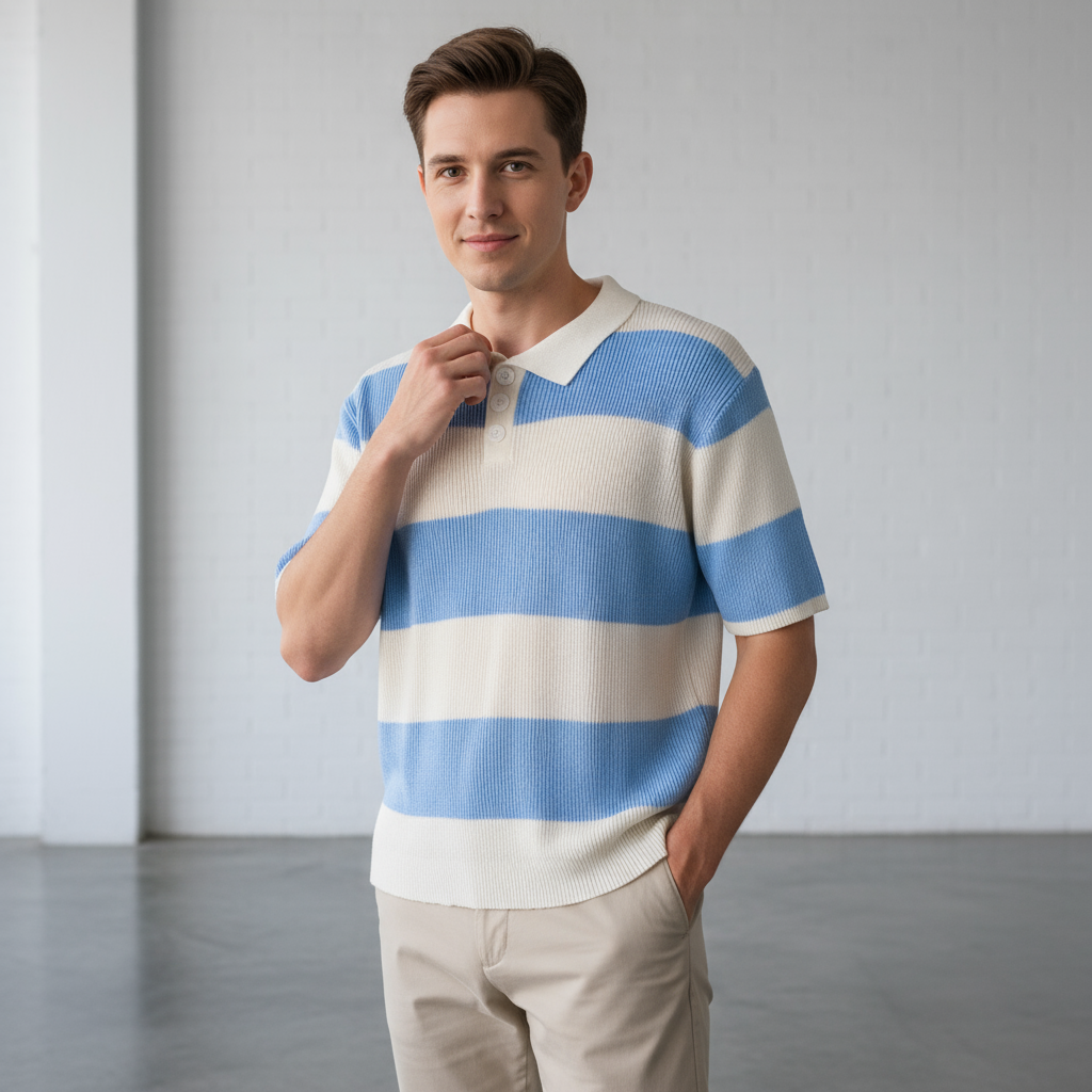 Mark stribet strikket polo: Tidløs komfort og kvalitet