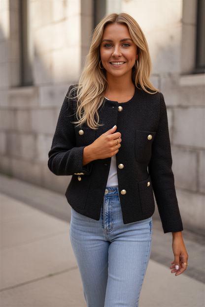 Klassisk Tweed Jakke | Guldknapper | Business Casual