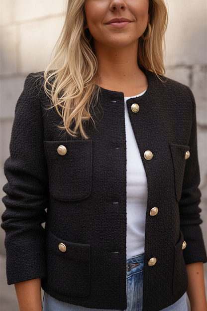 Klassisk Tweed Jakke | Guldknapper | Business Casual