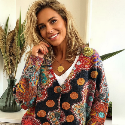 Boheme Strik Cardigan | Farverigt Mønster | Casual Wear