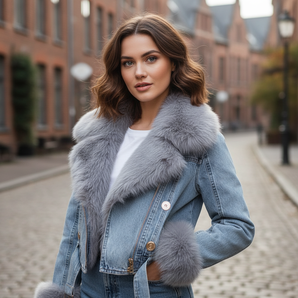 Biker Chic Denim Jakke | Med Faux Fur Krave | Vinterstil