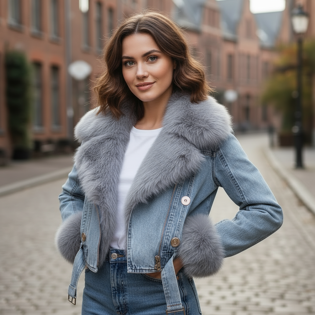 Biker Chic Denim Jakke | Med Faux Fur Krave | Vinterstil