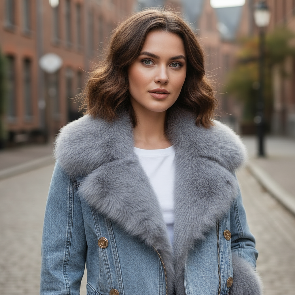 Biker Chic Denim Jakke | Med Faux Fur Krave | Vinterstil