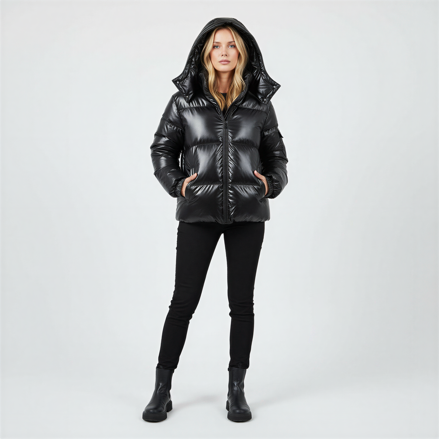 Jasmine Elegant højglans pufferjakke