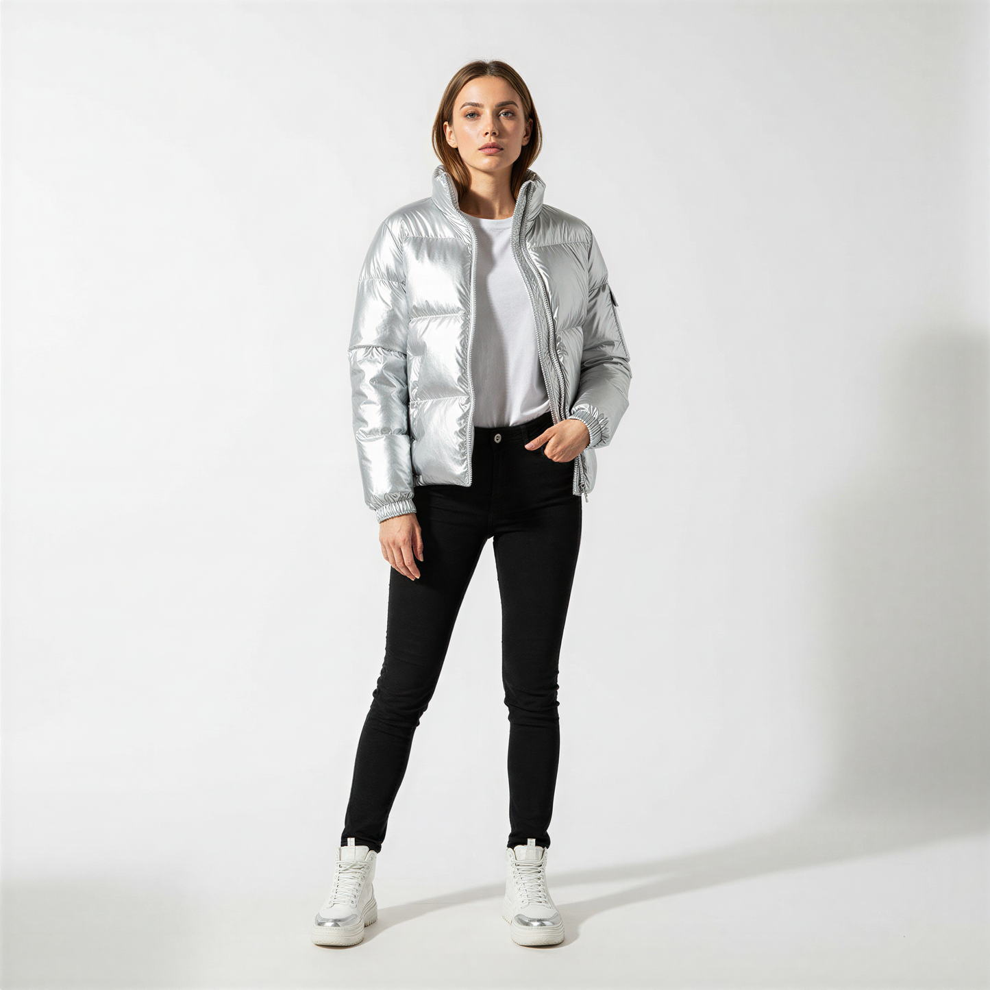 Jasmine Elegant højglans pufferjakke