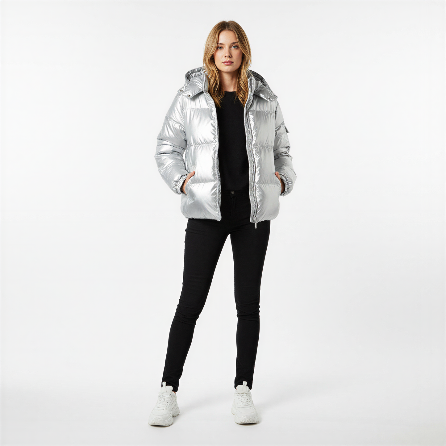 Jasmine Elegant højglans pufferjakke