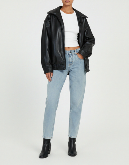 Oversized Bomberjakke | Kunstlæder | Casual Streetwear