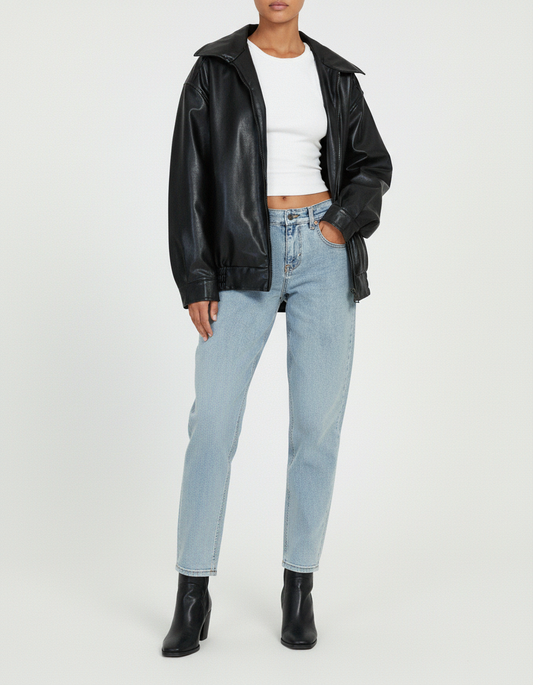 Oversized Bomberjakke | Kunstlæder | Casual Streetwear