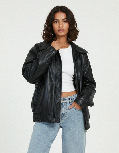 Oversized Bomberjakke | Kunstlæder | Casual Streetwear