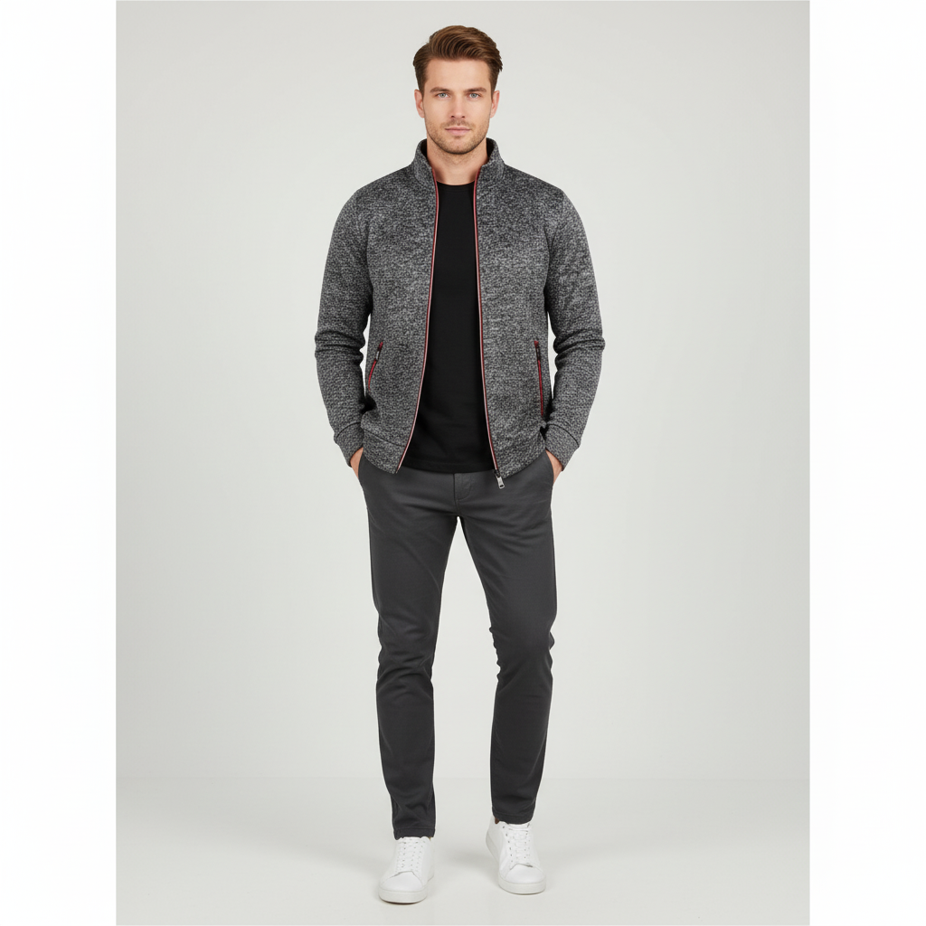James Strikket Jakke | Kontrast Lynlås | Casual Sport