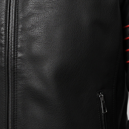 Racer Imiteret Læderjakke | Sporty Røde Striber | Vinter