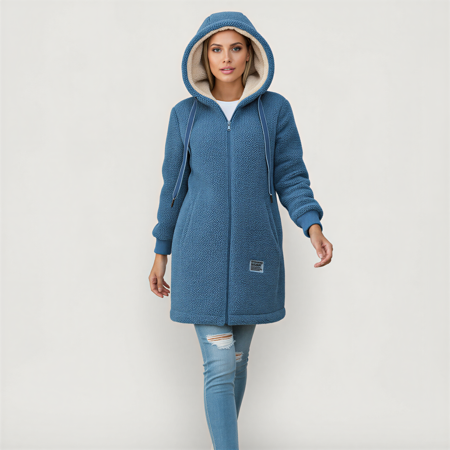 Hyggelig Sherpa Fleece Jakke | Med Hætte & Lommer | Vinterbrug