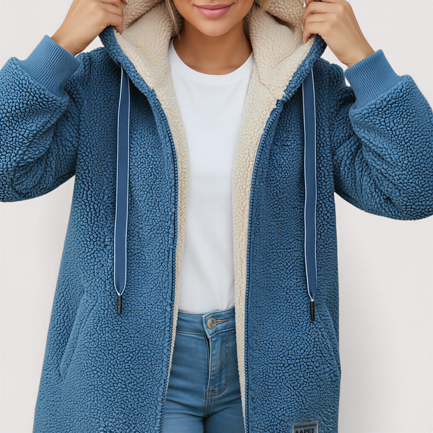Hyggelig Sherpa Fleece Jakke | Med Hætte & Lommer | Vinterbrug