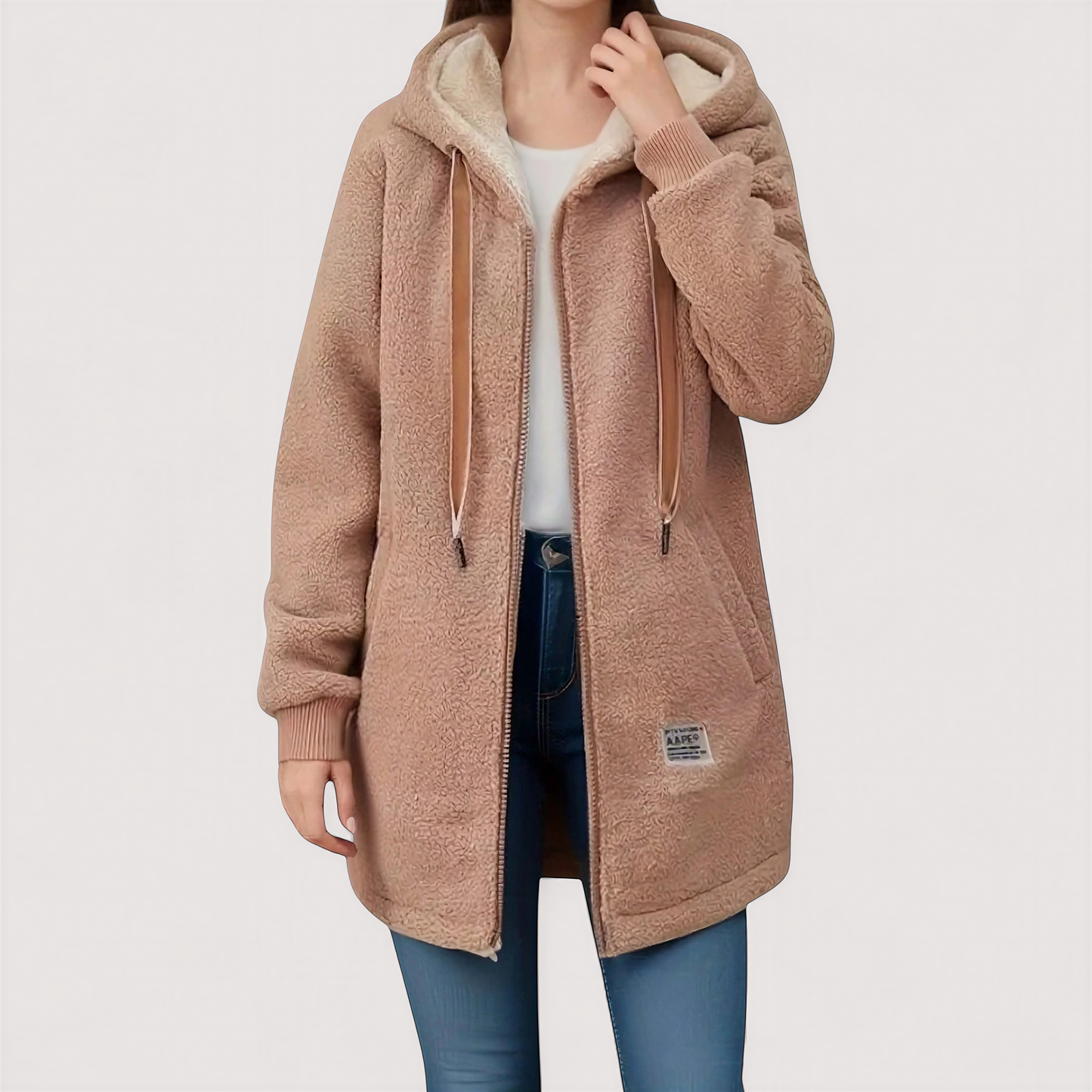 Hyggelig Sherpa Fleece Jakke | Med Hætte & Lommer | Vinterbrug