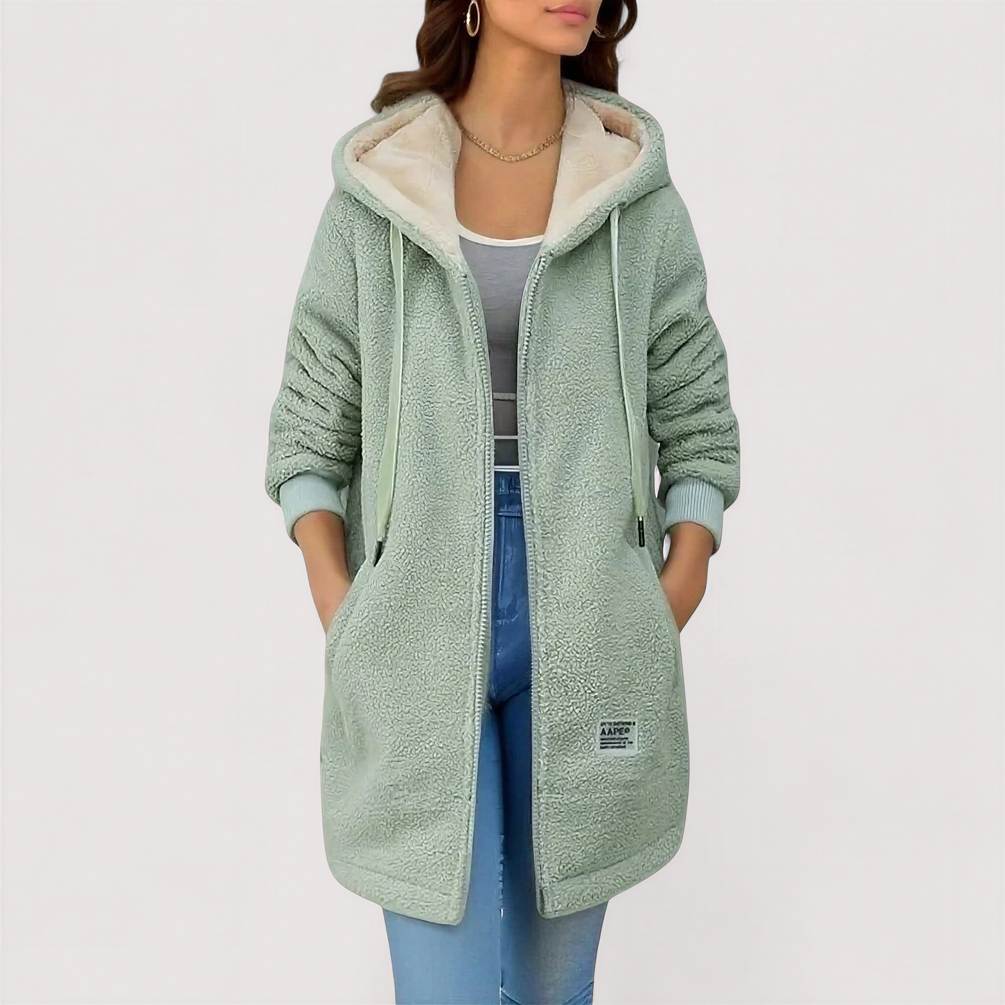 Hyggelig Sherpa Fleece Jakke | Med Hætte & Lommer | Vinterbrug