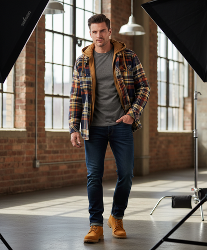 Patchwork Skjorte Jakke | Kontrast Hætte | Vinterstil