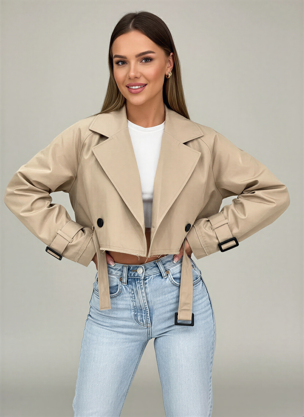 Beige Cropped Trenchcoat | Moderne Snit | Casual