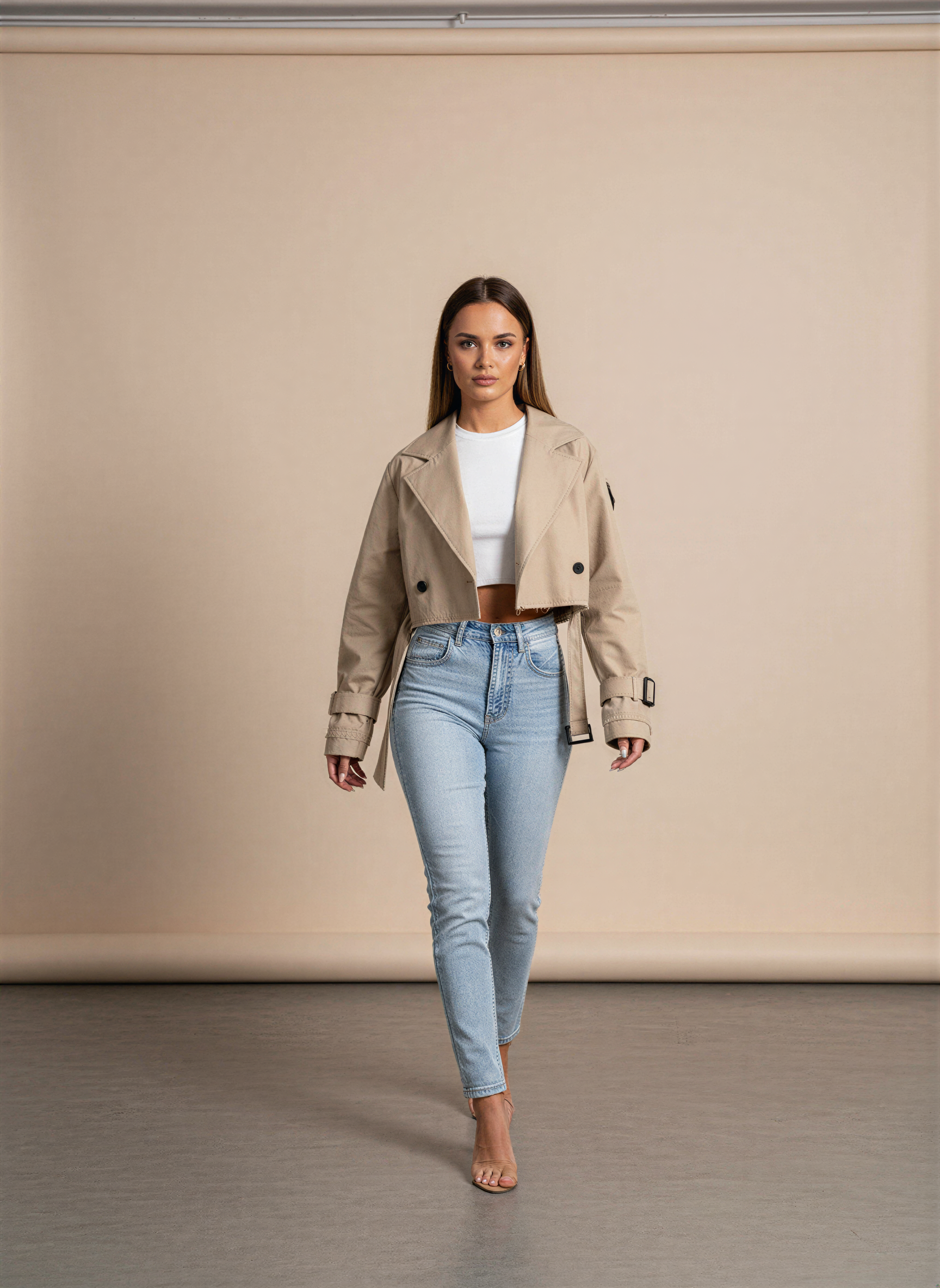 Beige Cropped Trenchcoat | Moderne Snit | Casual