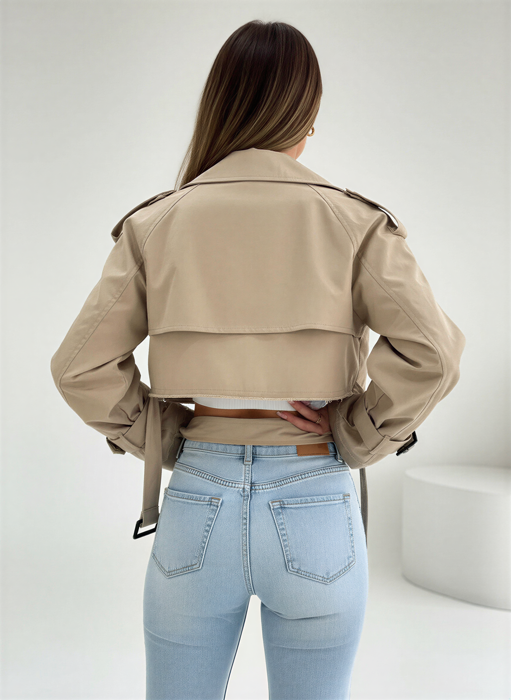 Beige Cropped Trenchcoat | Moderne Snit | Casual