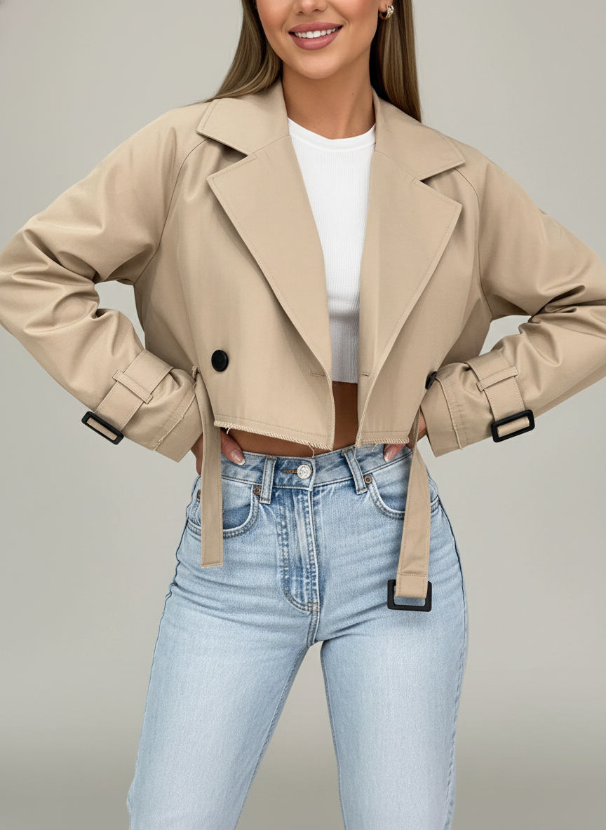 Beige Cropped Trenchcoat | Moderne Snit | Casual