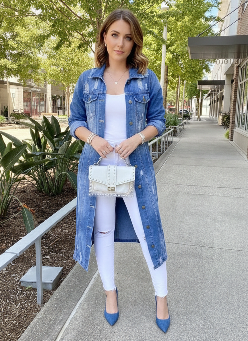 Afslappet Denimjakke | Frayed Hem | Helårsbrug