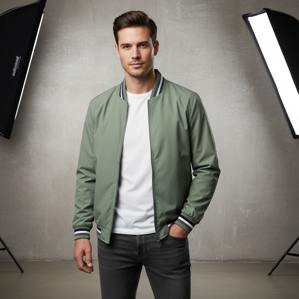 Casual Sporty Bomberjakke | Stribede Detaljer | Helårsbrug