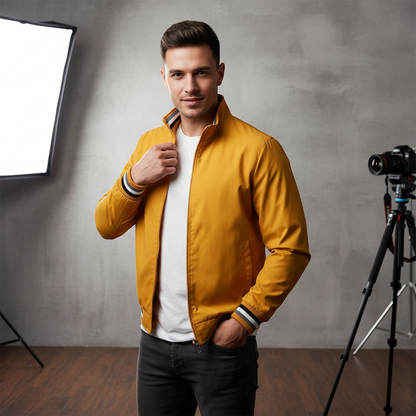 Casual Sporty Bomberjakke | Stribede Detaljer | Helårsbrug