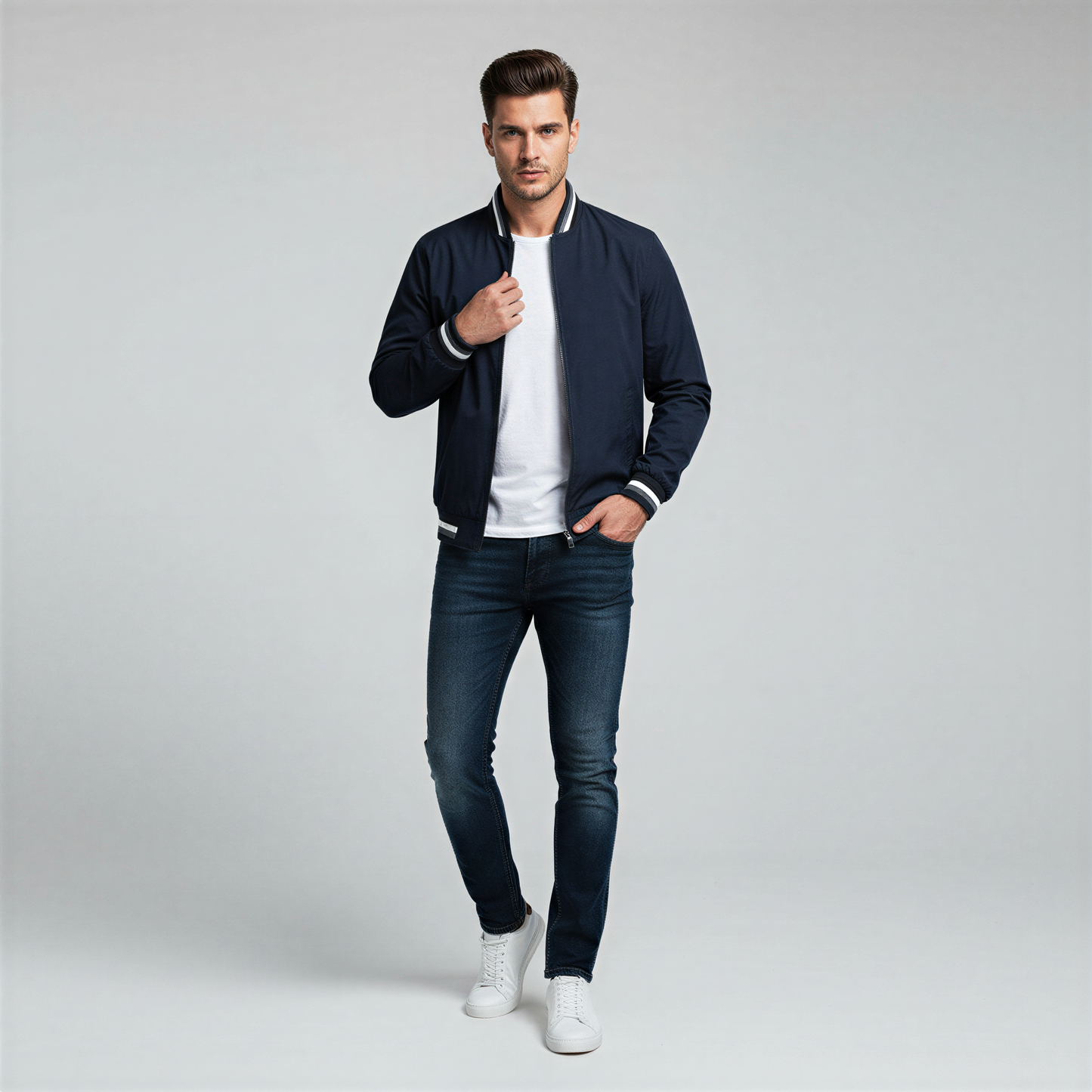 Casual Sporty Bomberjakke | Stribede Detaljer | Helårsbrug