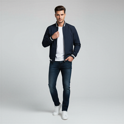 Casual Sporty Bomberjakke | Stribede Detaljer | Helårsbrug