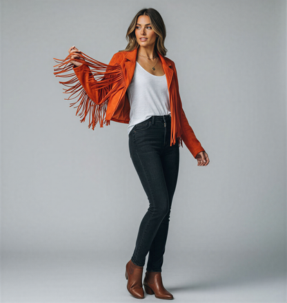 Boheme Ruskind Jakke | Med Frynser | Casual Brug