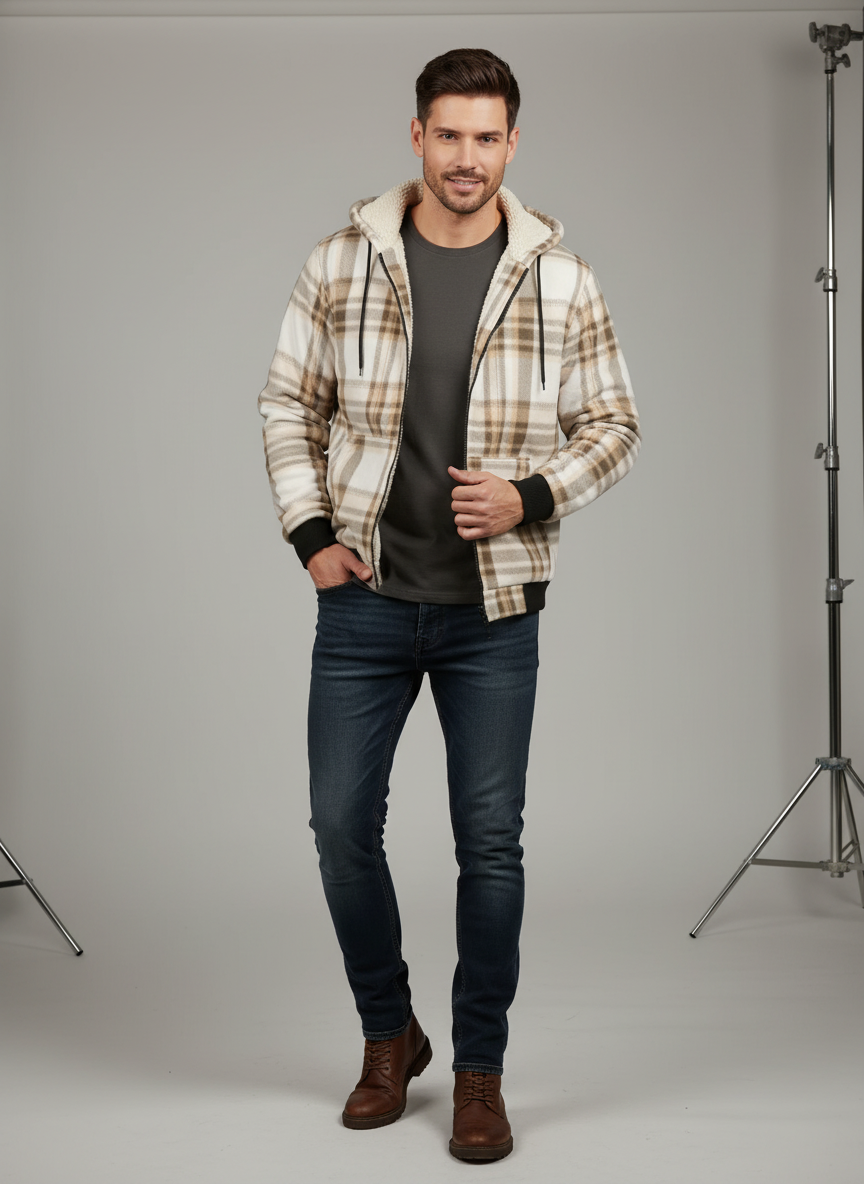 Casual Hættejakke | Varm Sherpa-foret | Vinter