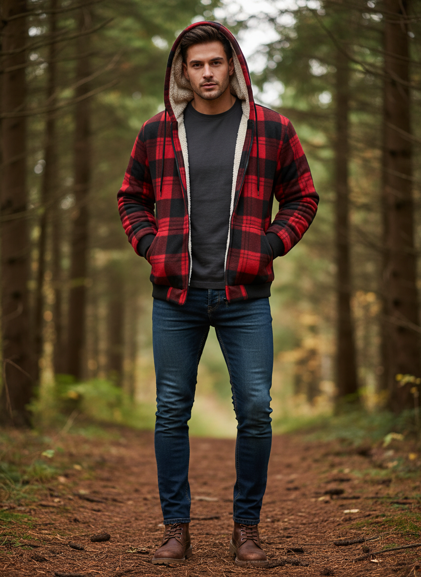 Casual Hættejakke | Varm Sherpa-foret | Vinter